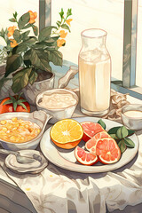 breakfast in a restaurant. American breakfast, Generative AI