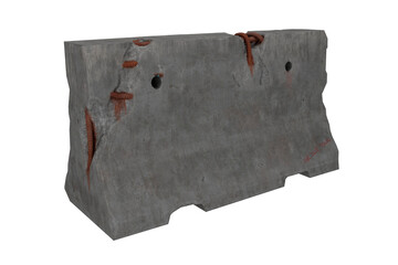 3d rendering weathered concrete and steel road barricade