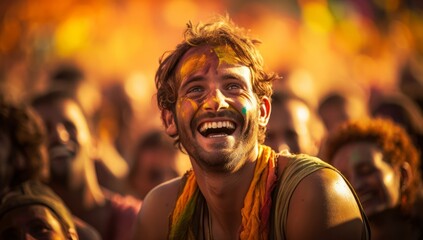 Rainbow Revelry: Man Smiling at Pride Celebration