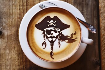 Coffee Art: Pirate Skull and Crossbones - AI Generated Digital Art