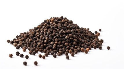 Pile of  black pepper seeds isolated on white background