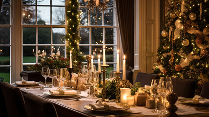 Obraz premium Christmas at the manor, English countryside decoration and interior decor