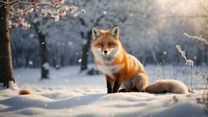 Fototapeta premium red fox in the winter forest