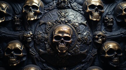 Fototapeta premium A menacing circle of skulls, a haunting reminder of death and the cycle of life