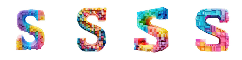 Alphabet made of colorful cubes, logotype, letter S isolated on a transparent background