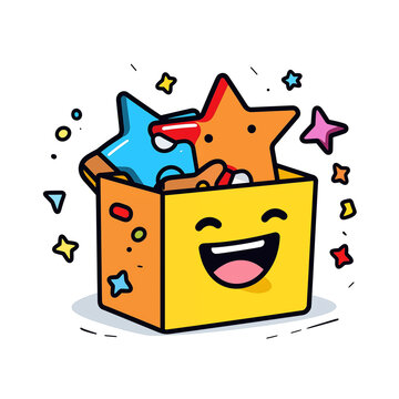 box with happy face and star decoration