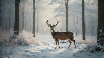 Naklejka na ściany i meble deer in the winter forest