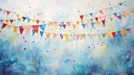 Birthday fest garlands from colorful flags on background - obrazy, fototapety, plakaty