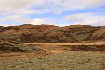 View on a mountain next to Fauskasandur in the south of Iceland, in the Austurland region