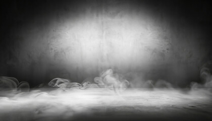 Empty abstract background with smoke or mist rising from the ground against a dark, textured backdrop, studio room with smoke float up interior texture for display products wall background - obrazy, fototapety, plakaty