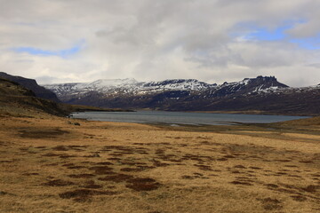 Obraz premium View of the Fáskrúðsfjörður fjord located in the east of Iceland, in the Austurland region