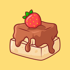 Vector cute Cheesecake with chocolate and strawberries illustration cartoon doodle flat colorful line art vector design isolated object icon