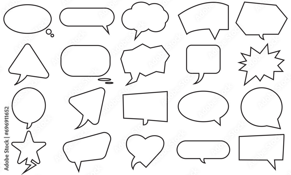 Aufkleber speech bubbles set of outlined circle distorted rectangle and square blank trendy shapes, black elem