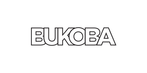 Bukoba in the Tanzania emblem. The design features a geometric style, vector illustration with bold typography in a modern font. The graphic slogan lettering.