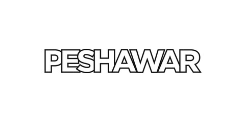 Peshawar in the Pakistan emblem. The design features a geometric style, vector illustration with bold typography in a modern font. The graphic slogan lettering.