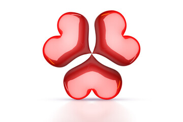 Red heart on white background 3D illustration