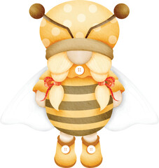 cute illustration of a gnome dressed as a bee.