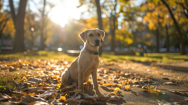 Labrador Retriever im Park bei Sonnenschein