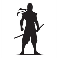 Moonlit Guardian Elegance: Ninja Silhouette, Silent Warrior Poses in Martial Arts Mastery
