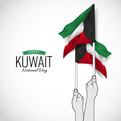 Vector Illustration of National Day Kuwait. Hands with flags.
