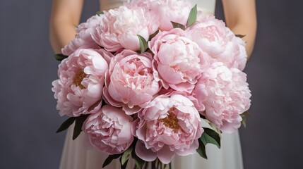 Bouquet of peonies in the hands. a bouquet of peonies. Bridal bouquet.