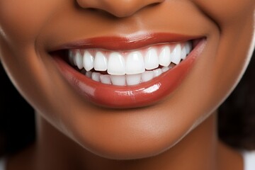 Obraz premium Flawless Ivory Smile. Close-Up of African-American Womans Pristine Oral Hygiene Routine