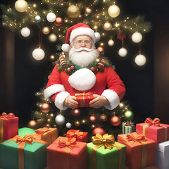 Free photo of Santa Claus with Merry Christmas sign
