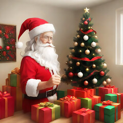 Fototapeta na wymiar Free photo of Santa Claus with Merry Christmas sign