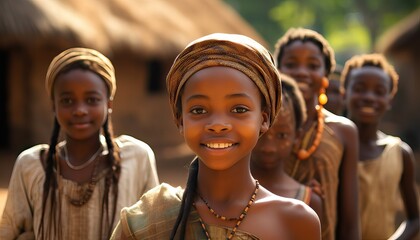 Portrait of happy african children ar rural village of Africa