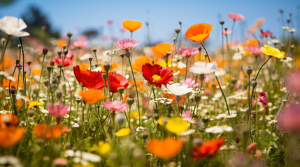 A vibrant field of wildflowers in spring.