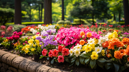 A vibrant floral display at a botanical garden.