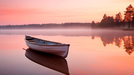 A tranquil summer lake at dawn.