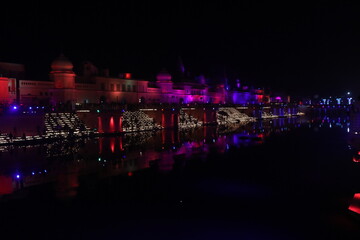 View of the city Ayodhya during Diwali