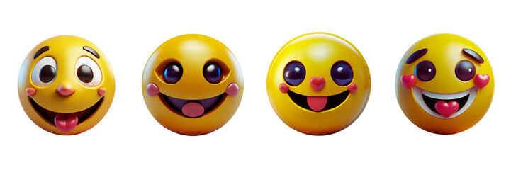 Set of Funny emoji 3d icon, over on transparent white background.