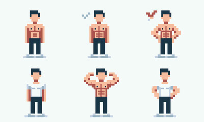 Fototapeta premium Bodybuilder with Six Abs, Illustration or Vector Art, pixel Style 