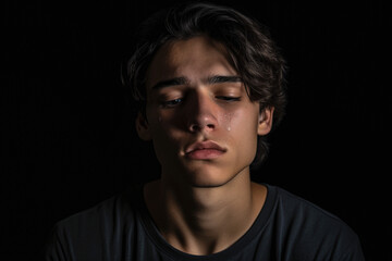 Obraz premium A young man is crying. The concept illustrates society's narrative that guys don't cry.