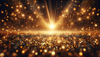 View of golden light shining with a background filled with glitter