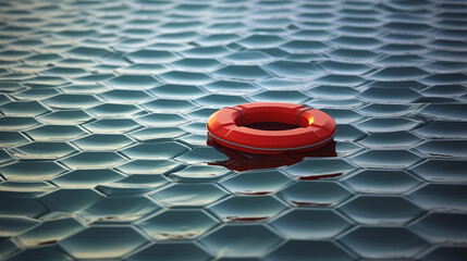 System glitch concept with lifebuoy on hexagonal sea pattern