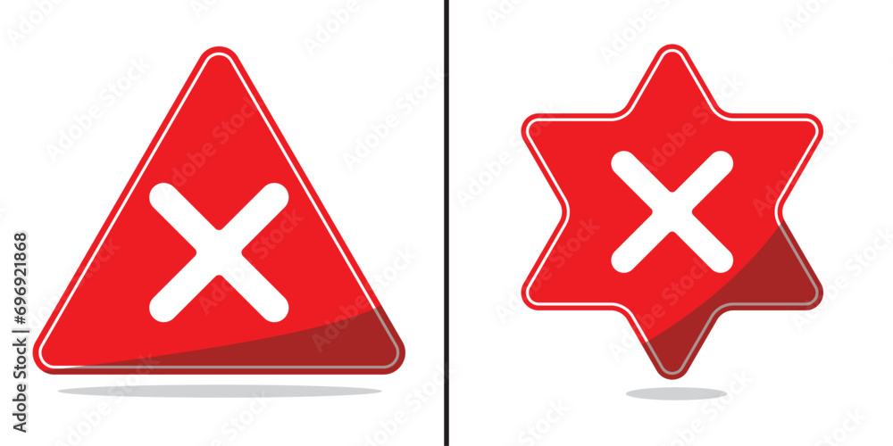 Poster red stop sign icon set. danger, warning cross icon with red triangle symbol. 3d realistic warning si