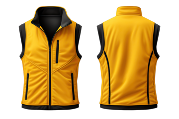 Front And Back Views Luxury And windproof Yellow And Ebony Vest With Fleece on transparent background