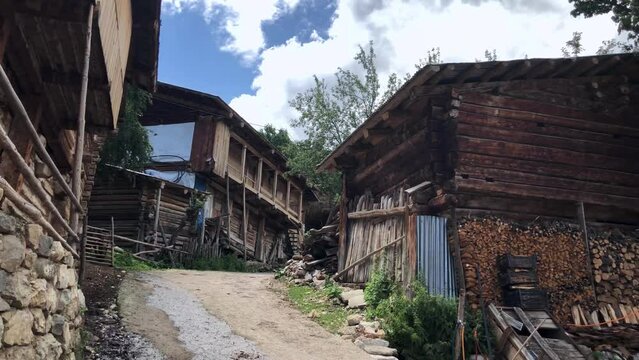 Walking through Maden village unveils a traditional scene of wooden houses, showcasing traditional craftsmanship. Maden village is located in Black Sea highlands, Artvin, Turkiye