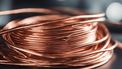 Cut copper wire closeup, component of metal and energy industry