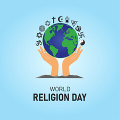 World Religion Day. Third Sunday in January. Holiday concept. Template for background with banner, poster and card. vector illustration. Flat design. 