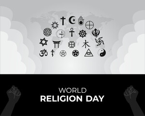 World Religion Day. Third Sunday in January. Holiday concept. Template for background with banner, poster and card. vector illustration. Flat design. 