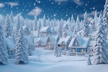 Enchanting Snow-Covered Village at Dusk
