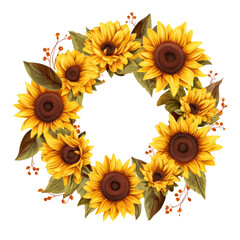 Wreath of sunflowers, isolated on transparent background