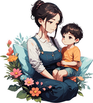 Mother with Her Boy Character