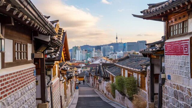 Time lapse of Bukchon Hanok Village in Seoul,South Korea.