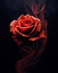 Red rose surrounded by smoke. Love and Romance concept. Generative Ai