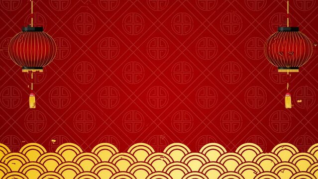 Motion graphic of abstract background with chinese new year and year of the Dragon 2024 on dark red background and particle in a happy new year 